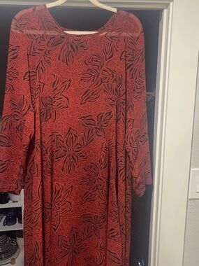 Boho Rust Red Floral Print Long Dress